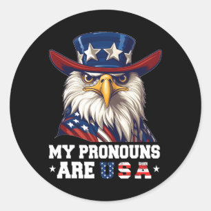 Mijn voornaamwoorden zijn USA Funny Eagle 4 July A Ronde Sticker