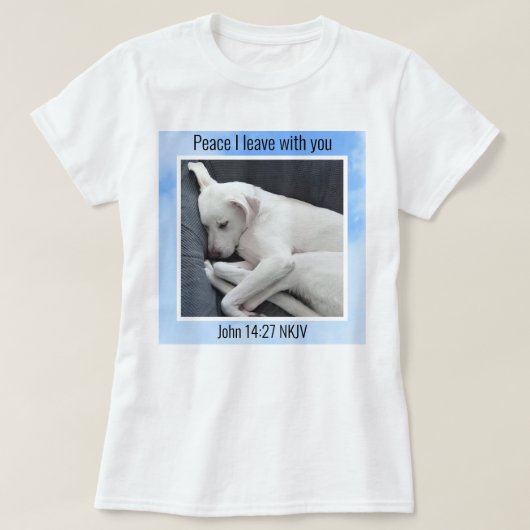 Mijn vrede Ik geef je Bijbel Verse Hond in Blue Sk T-shirt (Design voorkant)