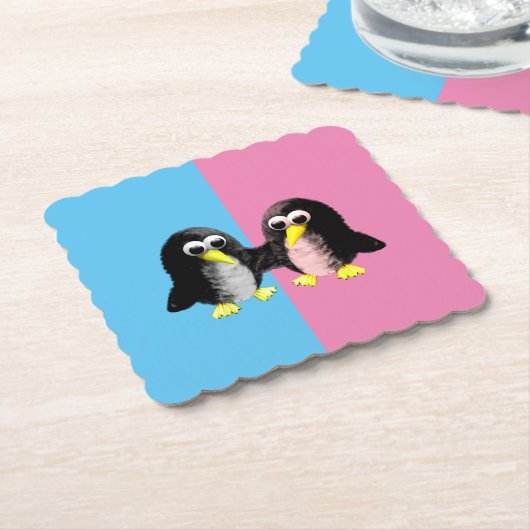 Mijn vriend de pinguïn, gender onthullen partijpap kartonnen onderzetters (Gebogen)