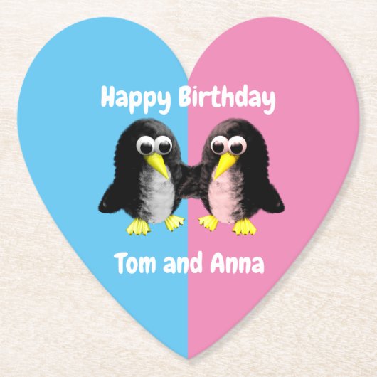 Mijn vriend de pinguïn, gepersonaliseerd voor Twin Kartonnen Onderzetters (Voorkant)