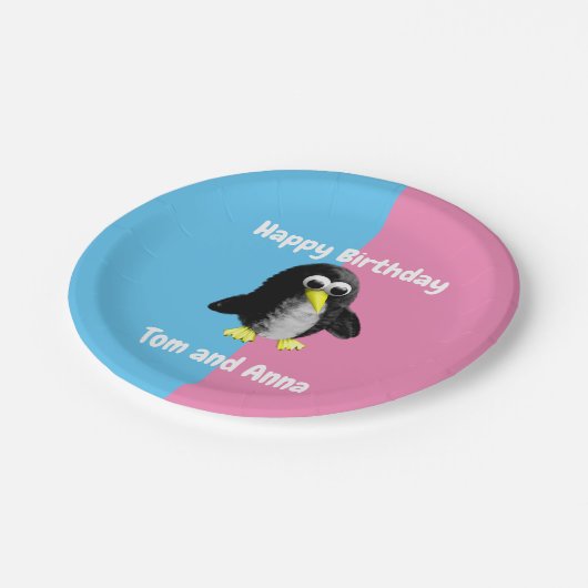 Mijn vriend de pinguïn, gepersonaliseerd voor Twin Papieren Bordje (Gekanteld)