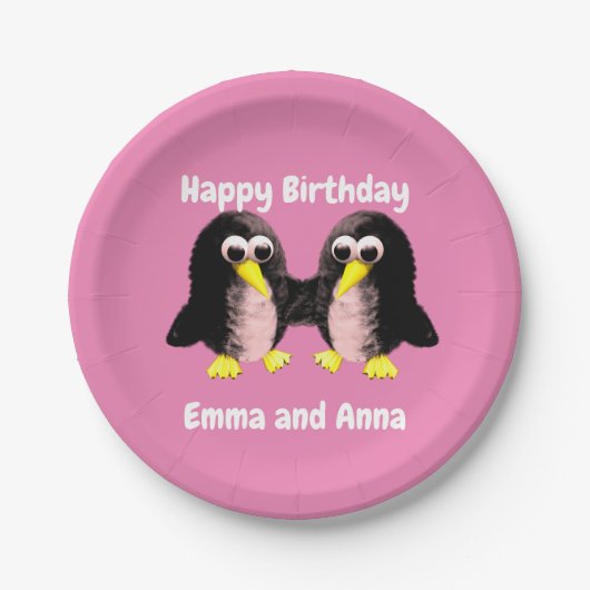 Mijn vriend de pinguïn, gepersonaliseerd voor Twin Papieren Bordje (Voorkant)