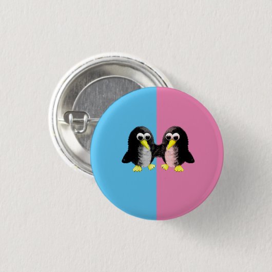Mijn vriend de pinguïn, sekse onthullen feest ronde button 3,2 cm (Voorkant /achterkant)