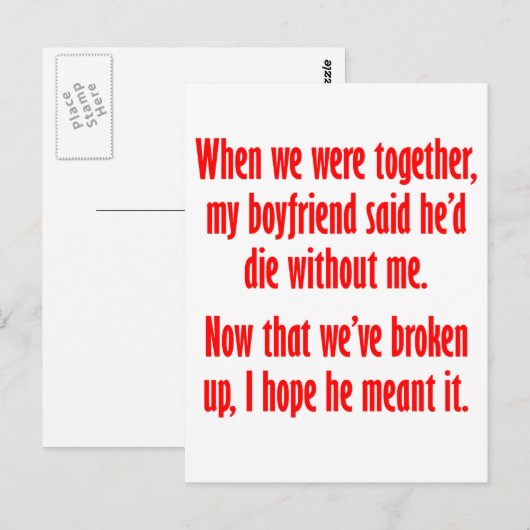 Mijn vriend zei dat hij zonder mij zou sterven briefkaart (Voorkant / Achterkant)