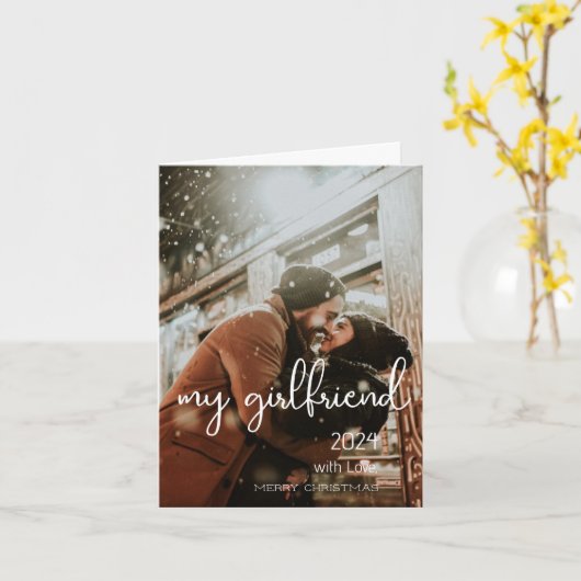 Mijn Vriendin Vrolijk Kerstwensen Vakantiefoto Kaart (Gele Bloem)