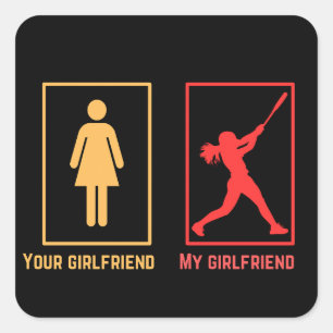 Mijn vriendin vs jouw vriendin I Honkbal Vierkante Sticker