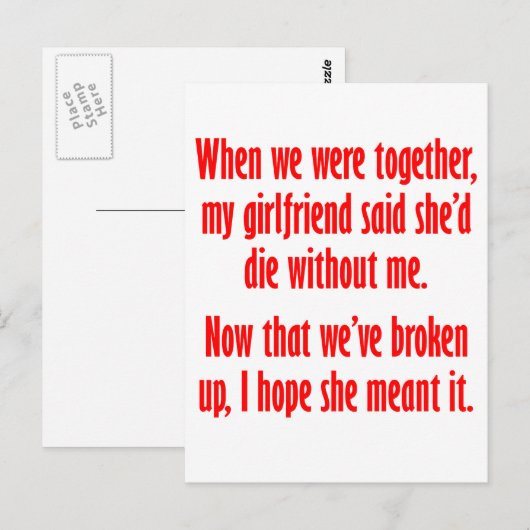 Mijn vriendin zei dat ze zonder mij zou sterven briefkaart (Voorkant / Achterkant)