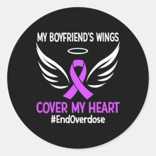 Mijn vriendje's Wings Hoesje Mijn Hart Paarse Lint Ronde Sticker