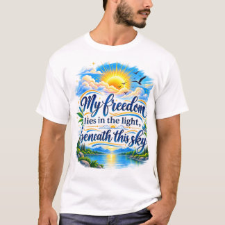 Mijn vrijheid ligt in het licht onder deze lucht t-shirt