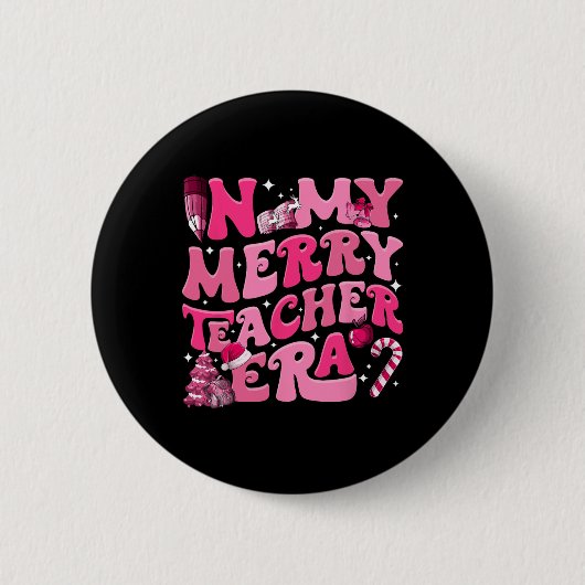 Mijn Vrolijke Leraar Era Retro Groovy Leraar Kerst Ronde Button 5,7 Cm (Voorkant)
