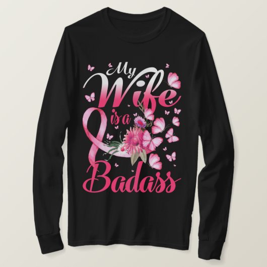 Mijn vrouw is een Badass Breast Cancer T-shirt (Design voorkant)