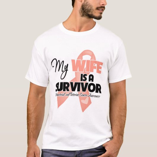 Mijn vrouw is een overlevende - baarmoederhalskank t-shirt (Voorkant)