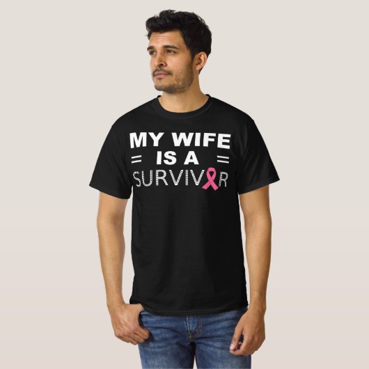 Mijn vrouw is een overlevende - borstkankerbewuste t-shirt (Voorkant volledig)