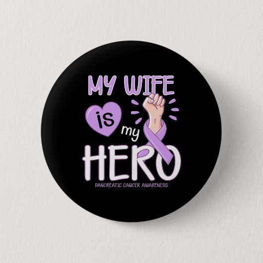 Mijn vrouw is mijn held Pancreas Kanker Awareness  Ronde Button 5,7 Cm (Voorkant)