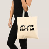Mijn vrouw slaat me retro grappig tote bag (Voorkant (product))