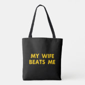 Mijn vrouw slaat me retro grappig tote bag (Achterkant)