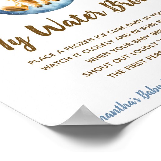 Mijn water brak spel Baby shower teken blauw Giraf Poster (Hoek)