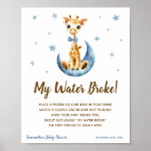 Mijn water brak spel Baby shower teken blauw Giraf Poster (Voorkant)