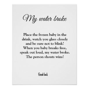 mijn water is gebroken baby shower spel perfect poster
