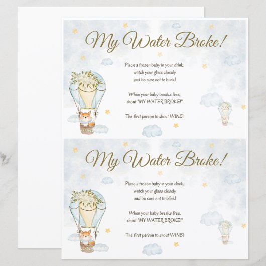 Mijn waterbroke! Baby shower game (Voorkant / Achterkant)