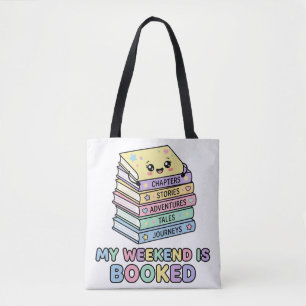 Mijn Weekend Is Geboekt Grappige Gestapelde Boeken Tote Bag