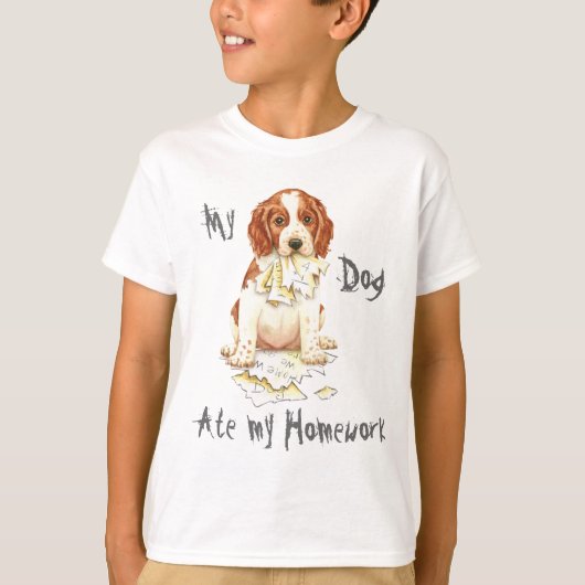 Mijn Welsh Springer Ate Mijn thuiswerk T-shirt (Voorkant)