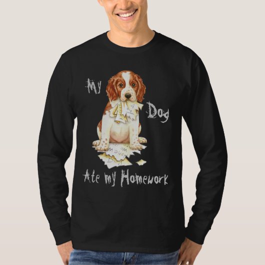 Mijn Welsh Springer Ate Mijn thuiswerk T-shirt (Voorkant)