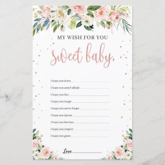 Mijn wens voor jou baby shower spel blush roze blo (Voorkant)