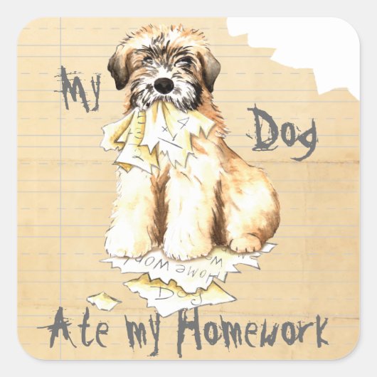 Mijn Wheaten Ate Mijn thuiswerk Vierkante Sticker (Voorkant)