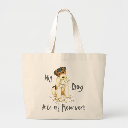 Mijn Wire Fox Terrier Ate Mijn thuiswerk Grote Tote Bag (Voorkant)