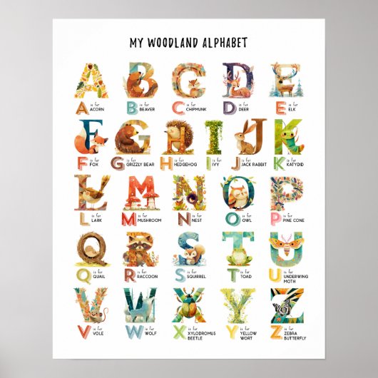 Mijn Woodland Animal Alphabet Educatief Poster (Voorkant)
