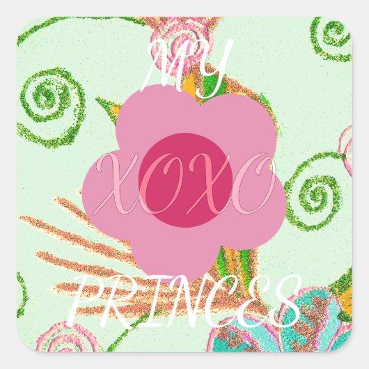 Mijn XOXO Little Princess Floral Art Print Design Vierkante Sticker (Voorkant)