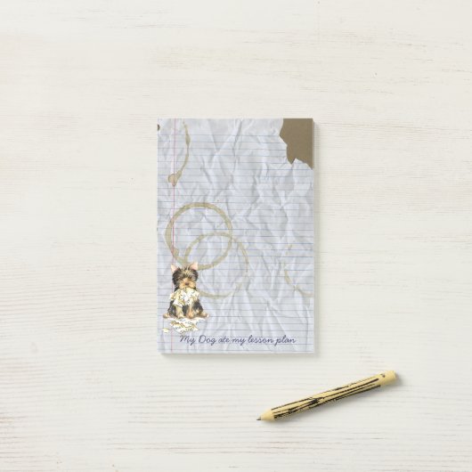 Mijn Yorkie Ate mijn Lesson Plan Post-it® Notes (Op bureau)