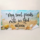 Mijn ziel vindt rust in Christelijk Bijbelvers aan Strandlaken (Voorkant)