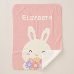 Mijn zoete kleine Bunny en bloemen pastel roze mei Sherpa Deken