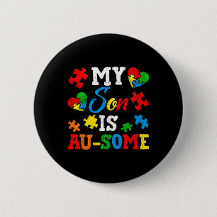 Mijn zoon is au-some autisme bewustzijn maandelijk ronde button 5,7 cm