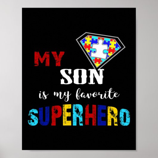 Mijn zoon is mijn favoriete superheld Autism Aware Poster (Voorkant)