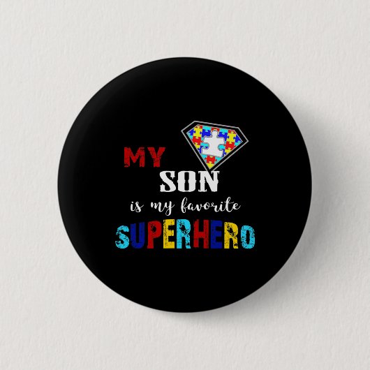 Mijn zoon is mijn favoriete superheld Autism Aware Ronde Button 5,7 Cm (Voorkant)