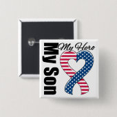 Mijn zoon My Hero Patriotic USA Ribbon Vierkante Button 5,1 Cm (Voorkant /achterkant)