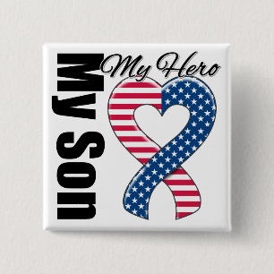 Mijn zoon My Hero Patriotic USA Ribbon Vierkante Button 5,1 Cm