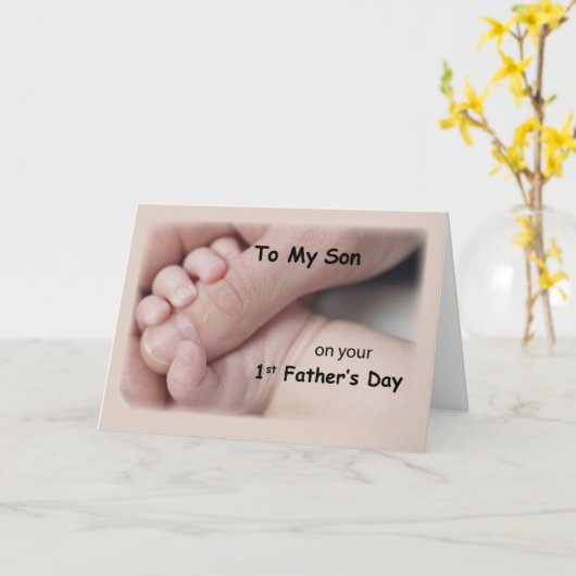 Mijn zoon op de eerste Vaderdag Baby hand in hand Kaart (Gele Bloem)