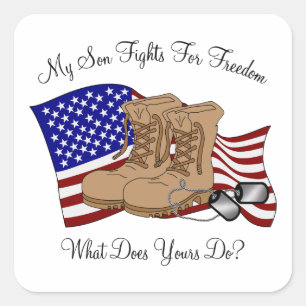 Mijn zoon vecht voor vrijheid vierkante sticker