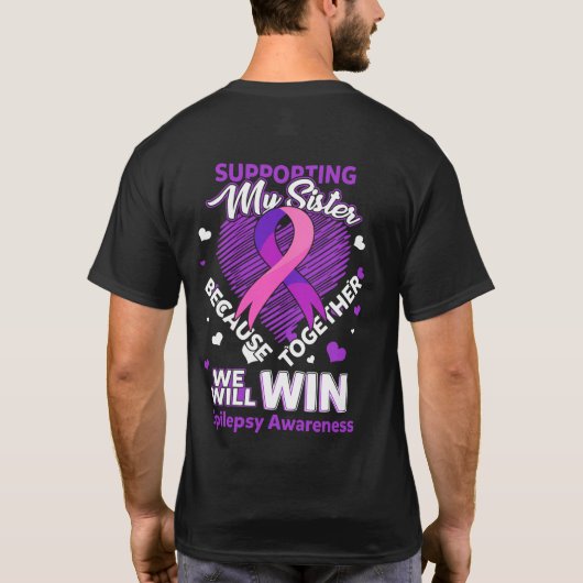 Mijn zuster Epilepsy Bewustheid ondersteunen T-shirt (Achterkant)