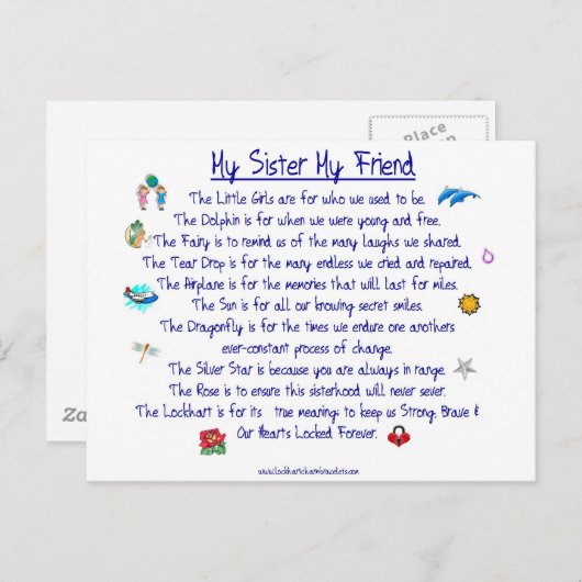 MIJN ZUSTER Mijn gedicht van de Vriend met grafiek Briefkaart (Voorkant / Achterkant)