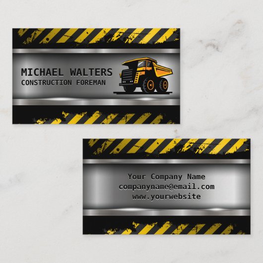 Mijnbouw Dump Truck | Metalen Staal Visitekaartje (Voorkant / Achterkant)