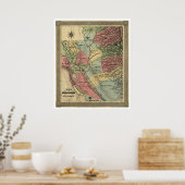 Mijnbouw in Californische kaart - 1851 Poster (Keuken)