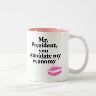 Mijnheer de President, u stimuleert mijn economie Tweekleurige Koffiemok