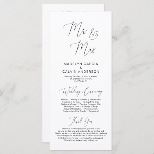 Mijnheer en mevrouw, het moderne programma voor hu programmakaart (Voorkant / Achterkant)