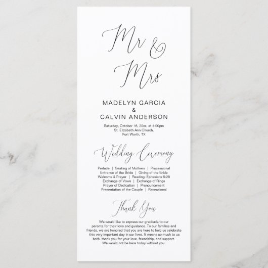 Mijnheer en mevrouw, het moderne programma voor hu programmakaart (Voorkant)