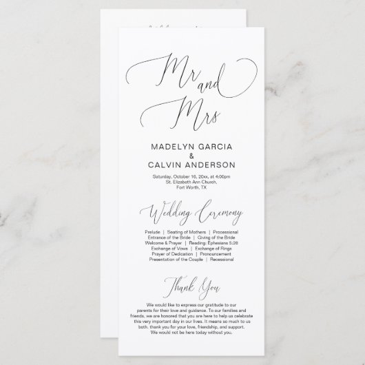 Mijnheer en mevrouw, het moderne programma voor hu programmakaart (Voorkant / Achterkant)